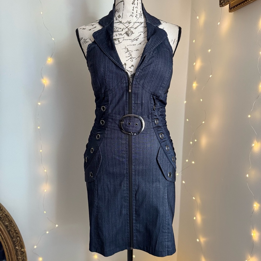 Y2K Denim Halter Dress with Belt